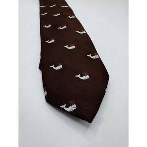 Vintage Whale Tie Brown Novelty 70s 80s Preppy USA Made Monsieur